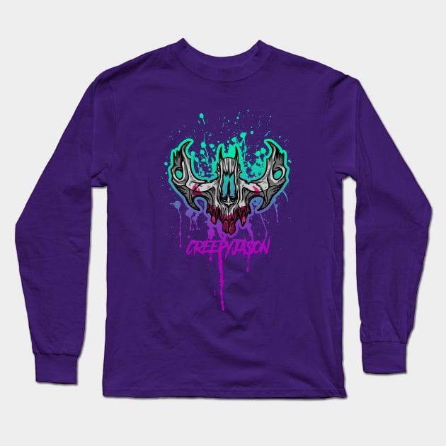 Bat Skull Long Sleeve T-Shirt by creepyjason